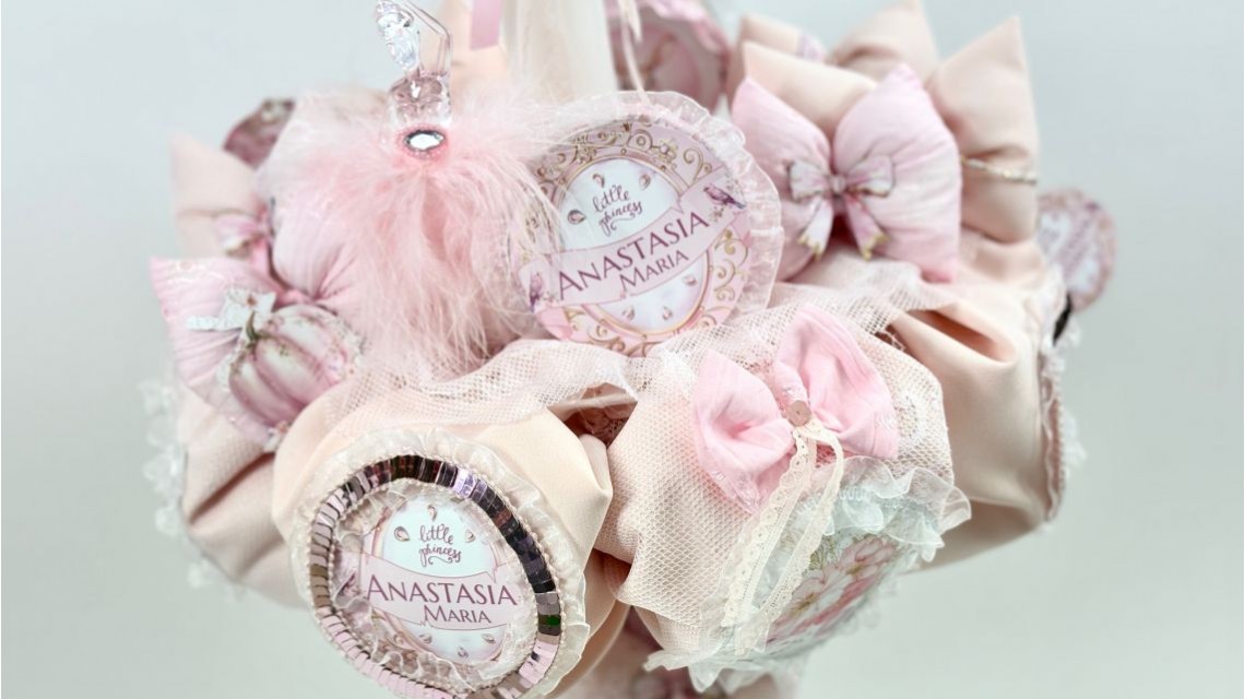 Princess Pink Lumânare de botez unicat din dantelă franțuzească 14